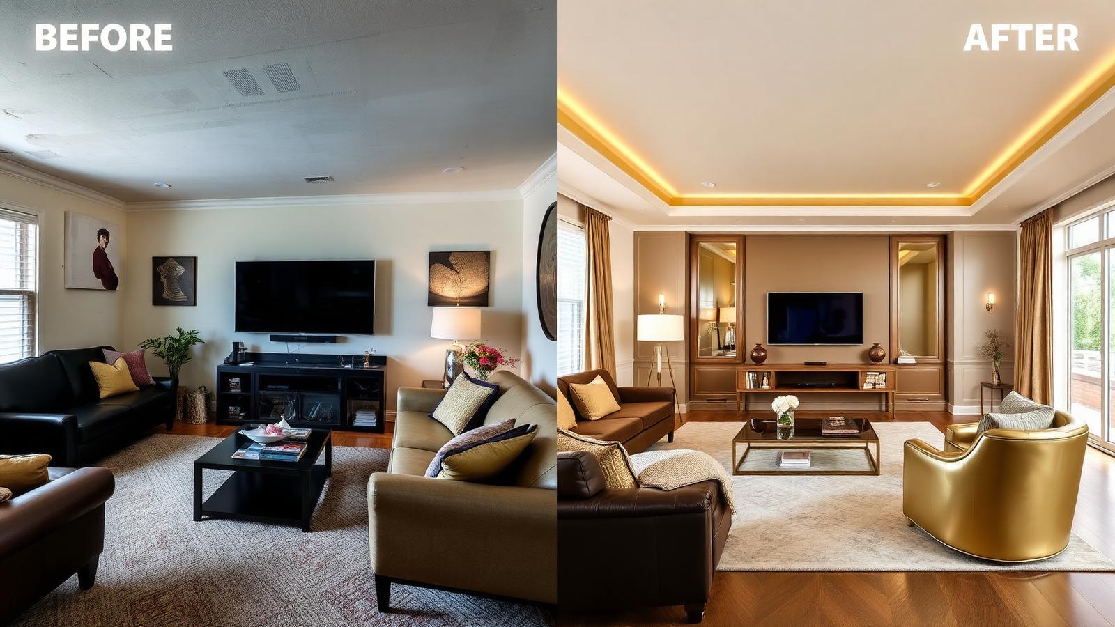 Before and after living room renovation